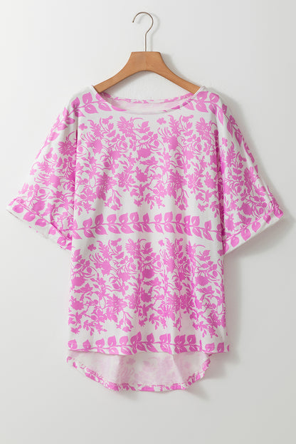 Floral Curved Hem T-Shirt Plus Size