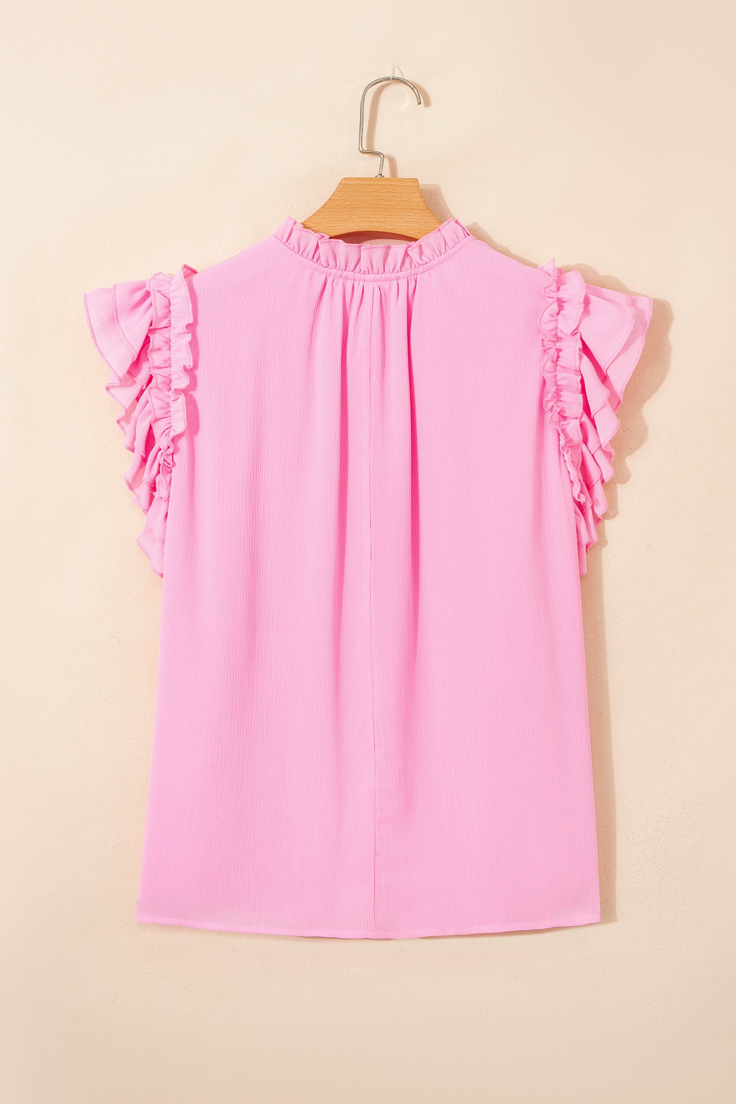 Plus Size Solid Ruffle Tassel Tie V-Neck Blouse