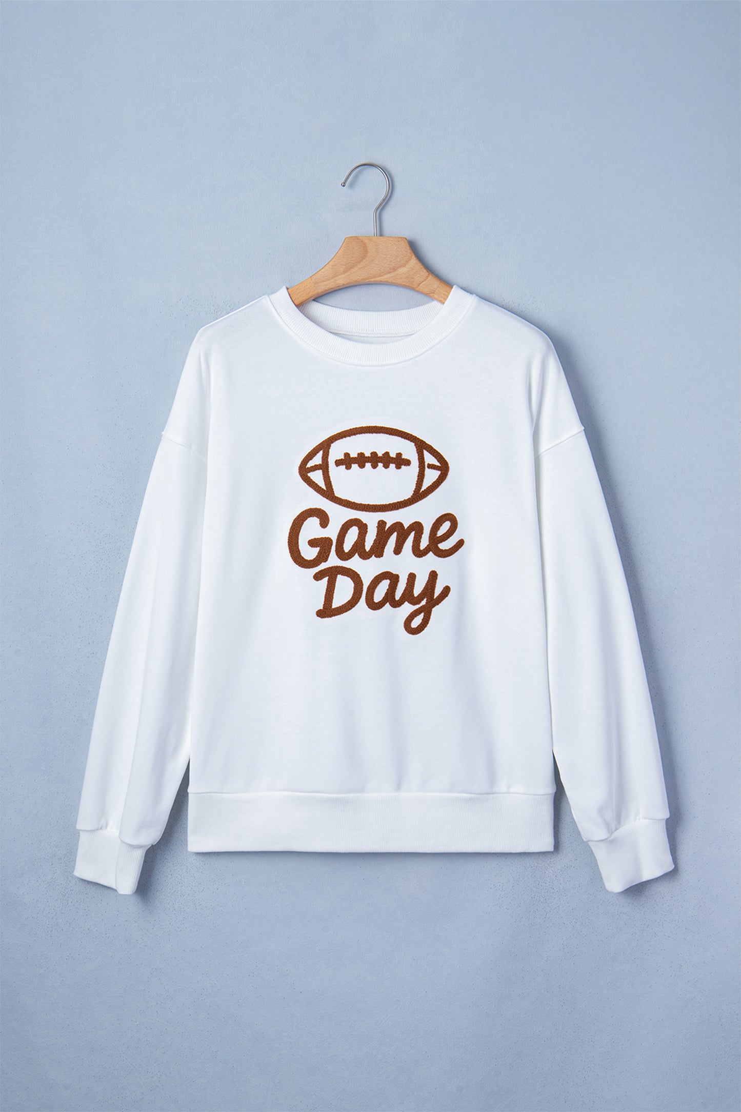 Game Day Embroidered Slogan Rugby Long Sleeve Sweatshirt