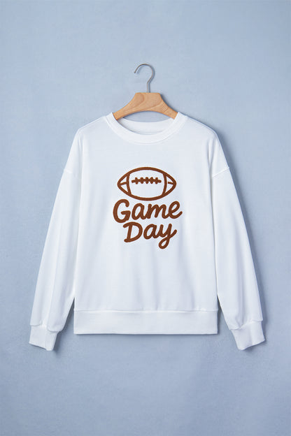 Game Day Embroidered Slogan Rugby Long Sleeve Sweatshirt