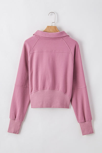 Solid Fleece-Lined Half-Zip Up Collar Sweatshirt