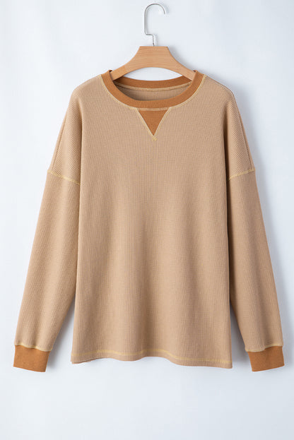 Waffle Knit Pullover Sweatshirt