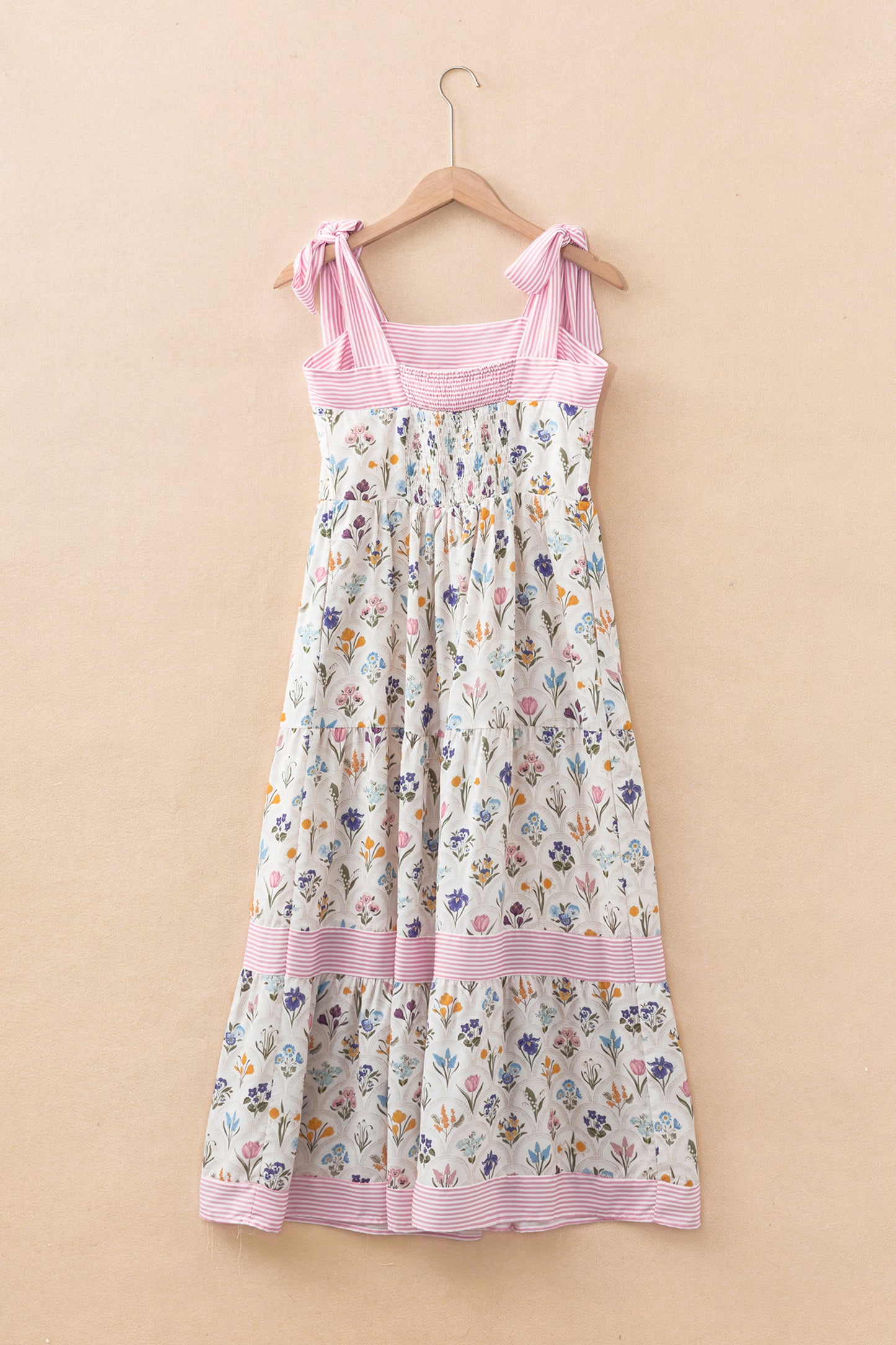 Floral Stripe Detail Knot Strap Maxi Dress