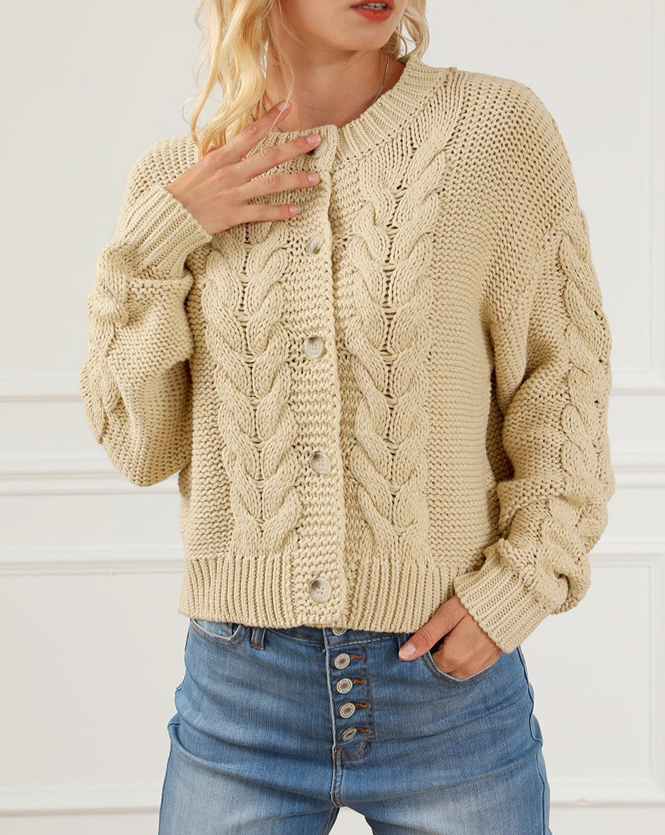 Cable Ribbed Trim Buttoned Cardigan