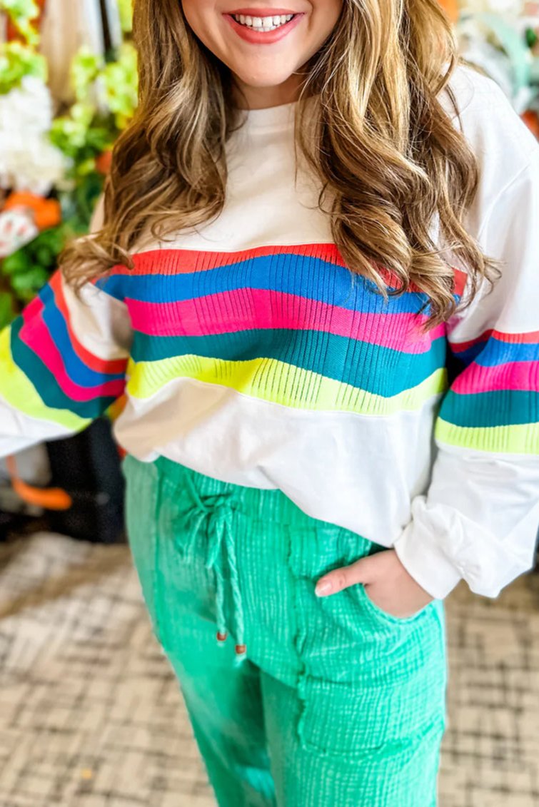 Plus Size Stripe Drop Shoulder Sweatshirt