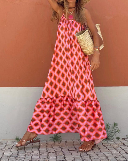 Geometric Sleeveless Maxi Dress