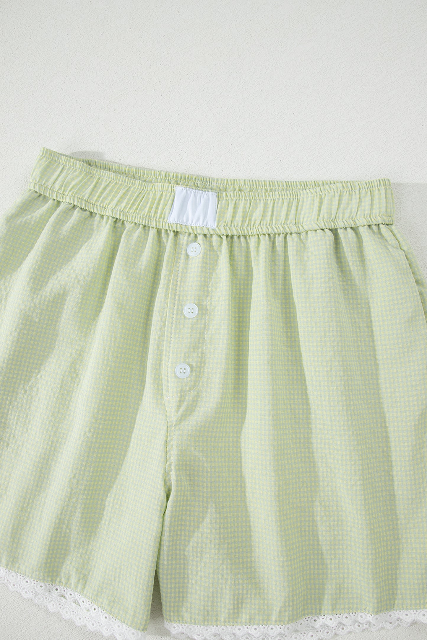 Gingham Plaid Button Lace Trim Boxer Shorts