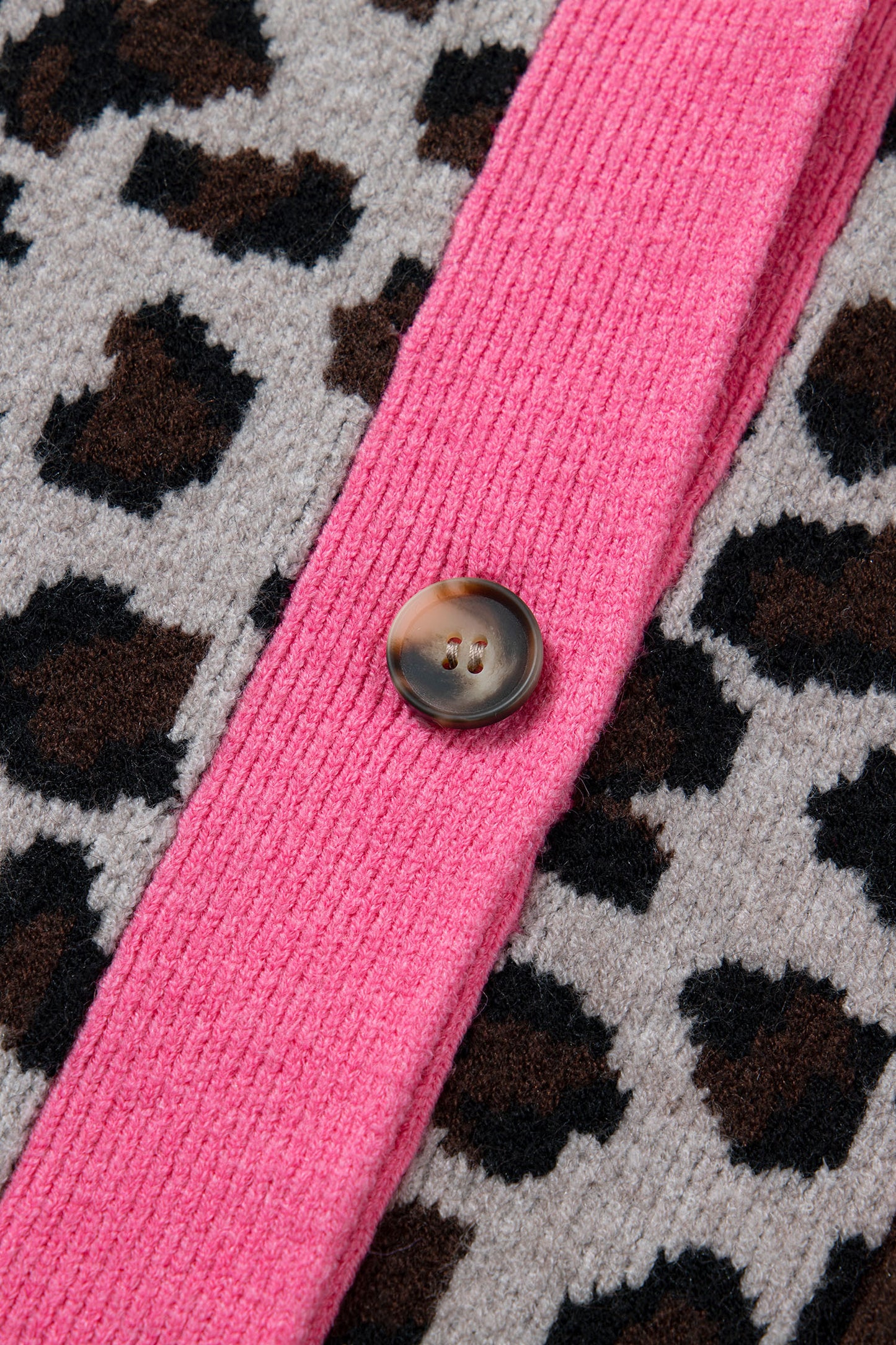 Leopard Colorblock Button Down Oversize Cardigan