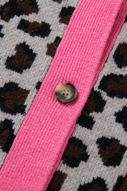 Leopard Colorblock Button Down Oversize Cardigan