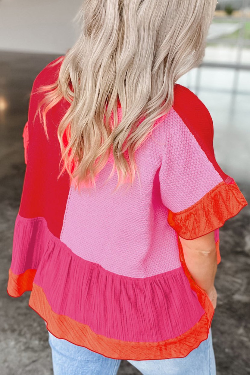 Colorblock Ruffle Peplum Sweater