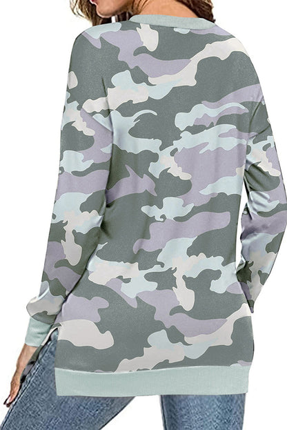 Camouflage Drop Shoulder Pullover Sweatshirt