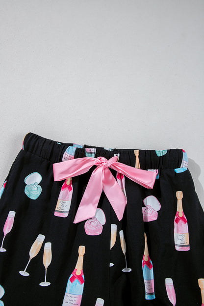 Valentine Wine Glass Bow Tie Pajama Set