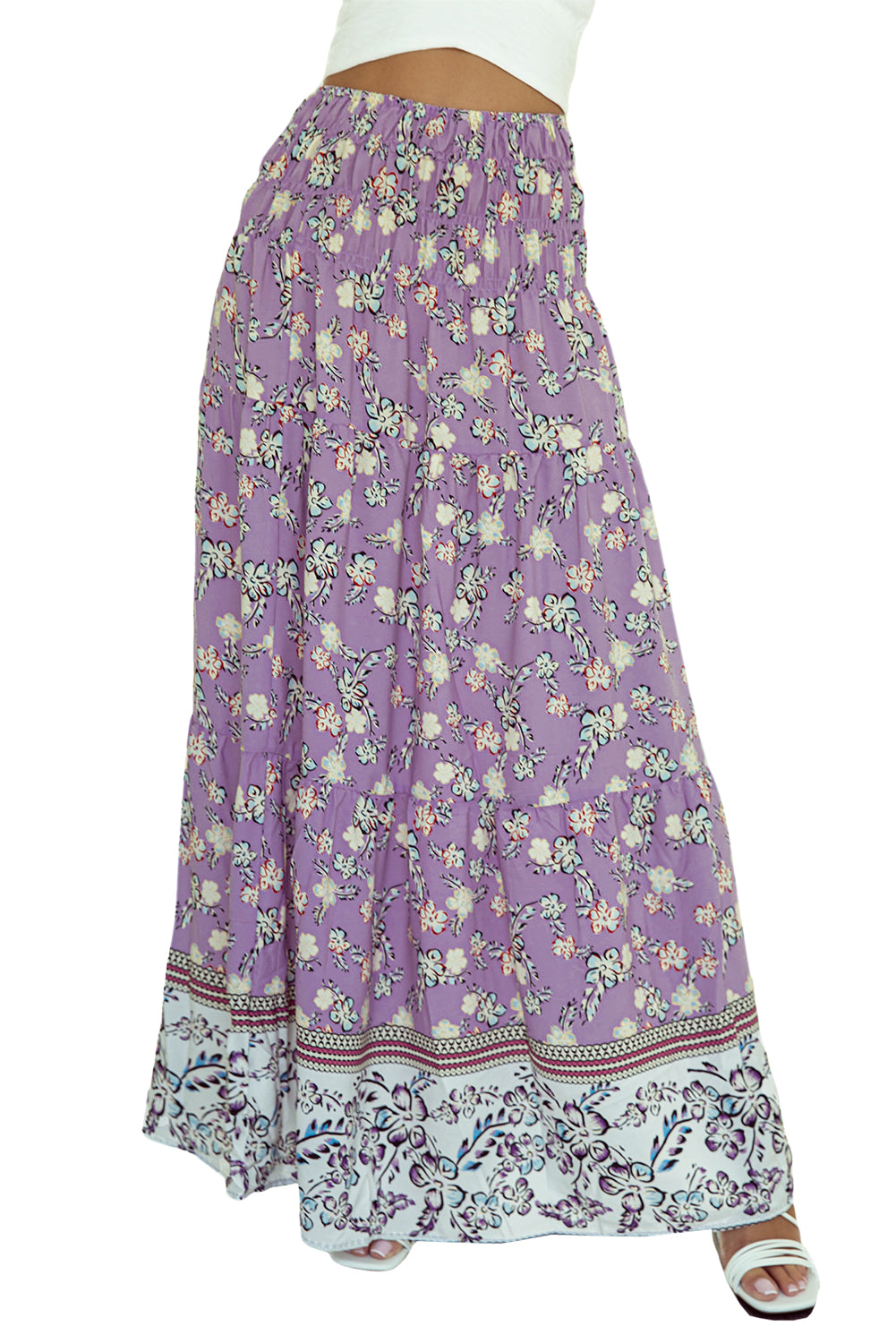 Floral Shirred Waist Maxi Skirt