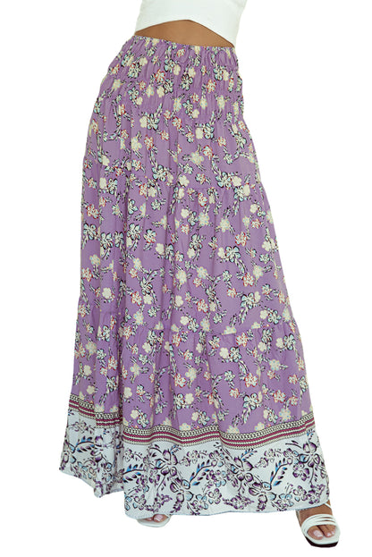 Floral Shirred Waist Maxi Skirt