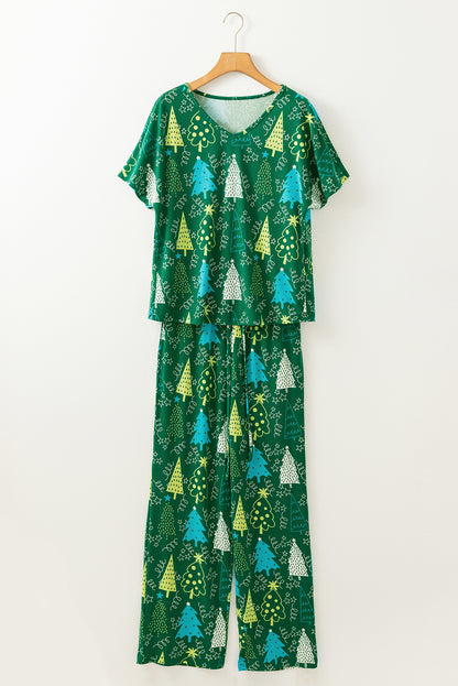 Christmas Tree V-Neck Tee and Pants Lounge Set