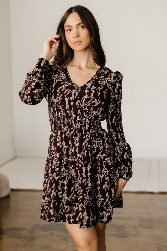 Ditsy Floral Long Sleeve Flared Mini Dress