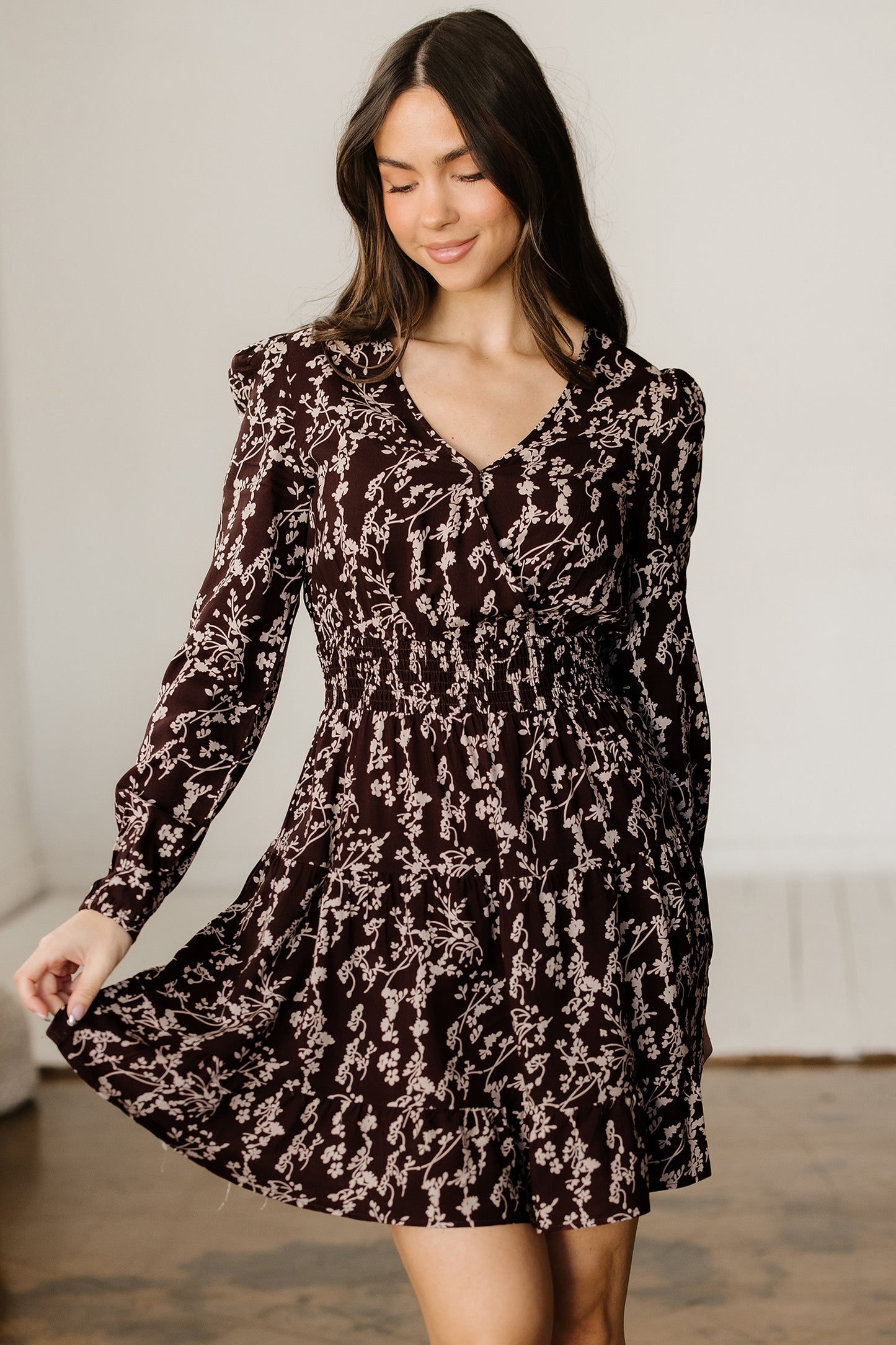 Ditsy Floral Long Sleeve Flared Mini Dress