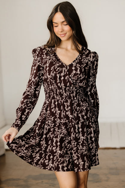 Ditsy Floral Long Sleeve Flared Mini Dress