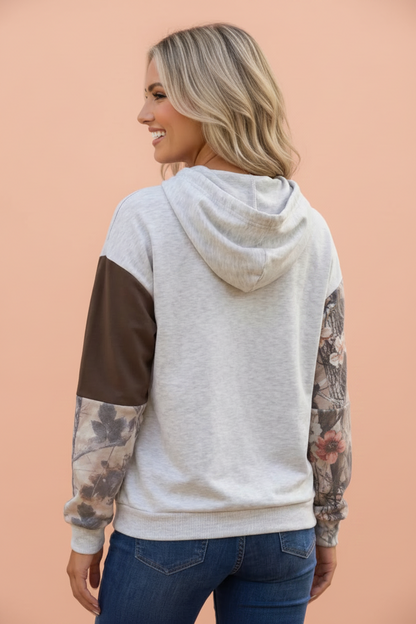 Camo Colorblock Long Sleeve Drawstring Hoodie