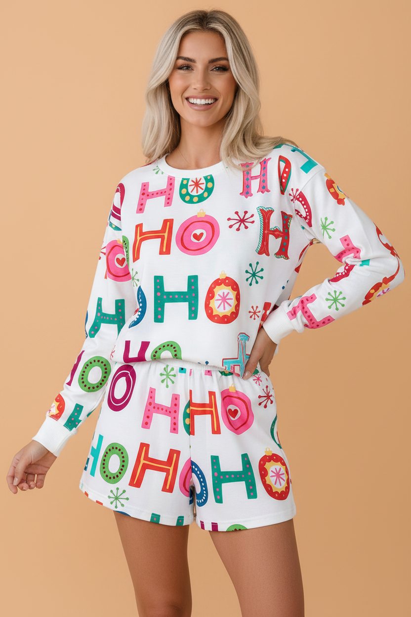 Christmas Long Sleeve Top & Shorts Lounge Set