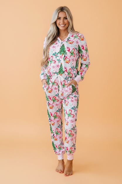 Christmas V-Neck Pullover and Drawstring Pants Lounge Set