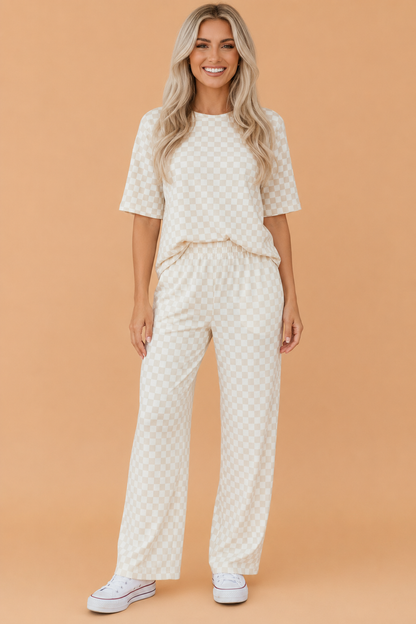 Checker Short Sleeve Tee & Pants Lounge Set