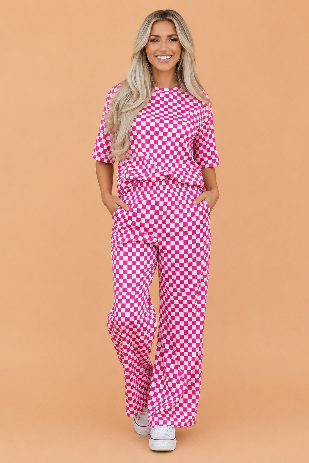 Checker Short Sleeve Tee & Pants Lounge Set