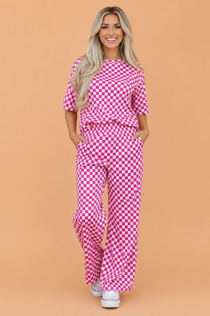 Checker Short Sleeve Tee & Pants Lounge Set