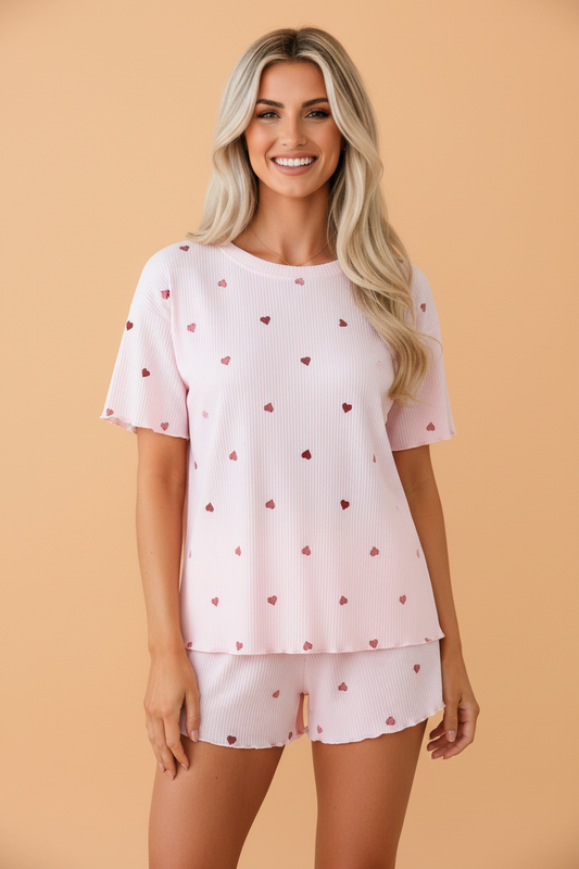 Valentine Heart Ribbed Top and Shorts Lounge Set