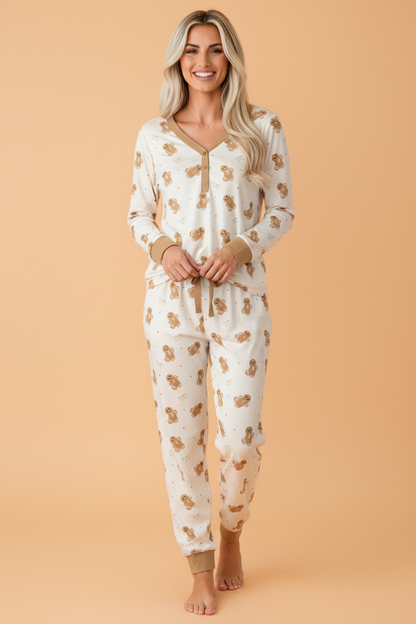 PRETTY BASH Colorblock Gingerbread Graphic Print Top & Pants Lounge Set