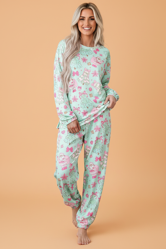 PRETTY BASH Christmas Santa Bow Tree Top & Pants Lounge Set