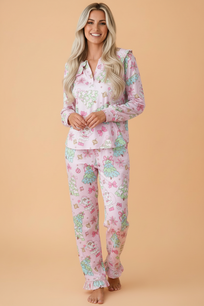 Christmas Ruffle Collared Top & Pants Pajama Set