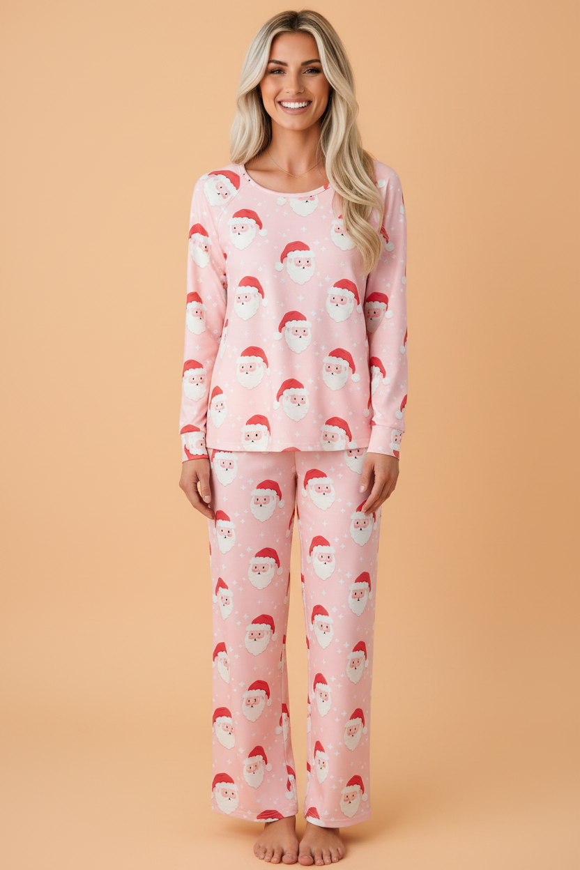 PRETTY BASH Christmas Santa Raglan Top & Pants Pajama Set