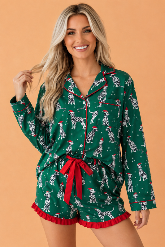 Christmas Dalmatian Top & Short Pajama Set