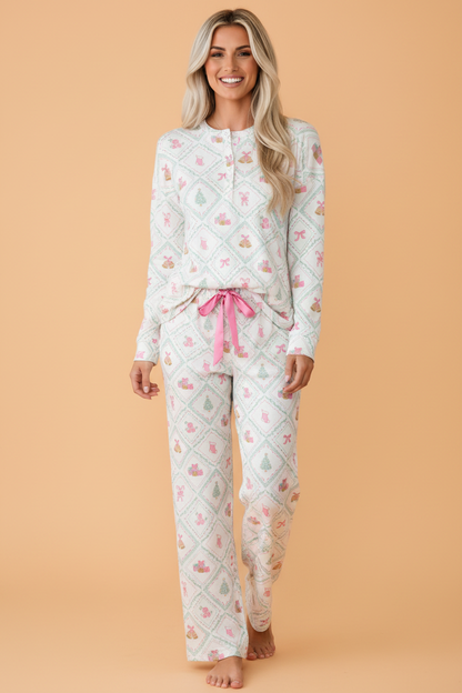 PRETTY BASH Christmas Long Sleeve Patchwork Top & Pants Lounge Set