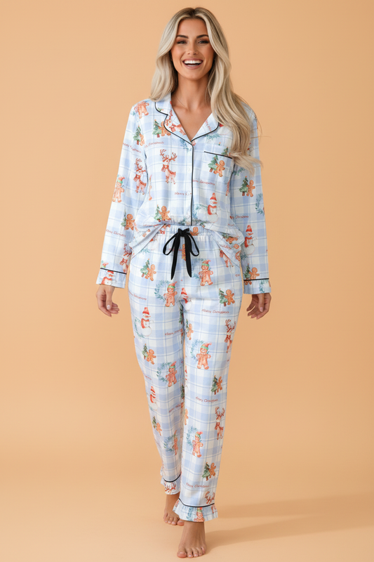 PRETTY BASH Christmas Plaid Cartoon Graphic Shirt & Pajama Set