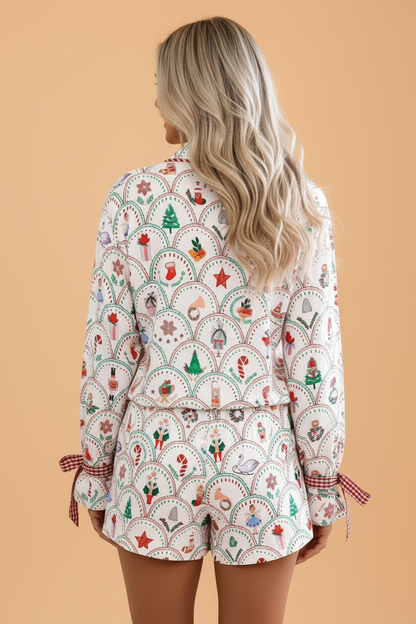 Christmas Gingham Bow Tie Top & Pants Pajama Set