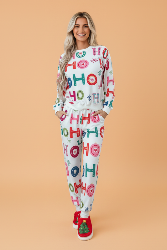 Christmas Graphic Print Top & Pants Pajama Set