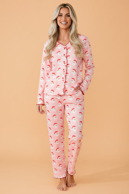 PRETTY BASH Christmas Santa Lettuce Trim Top & Pants Set