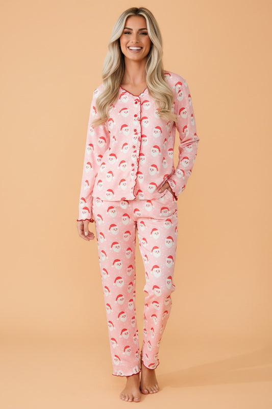 PRETTY BASH Christmas Santa Lettuce Trim Top & Pants Set