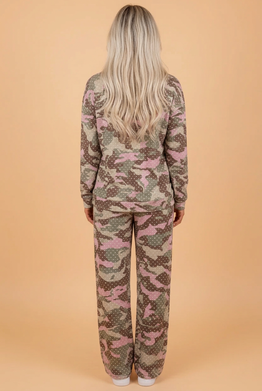 PRETTY BASH Camo Polka Dot Long Sleeve Top & Pants Set