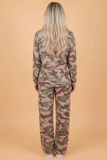 PRETTY BASH Camo Polka Dot Long Sleeve Top & Pants Set