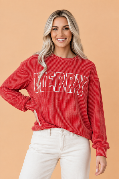 Christmas MERRY/JOLLY Letter Print Long Sleeve Top