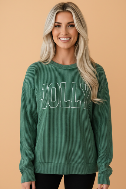 Christmas MERRY/JOLLY Letter Print Long Sleeve Top