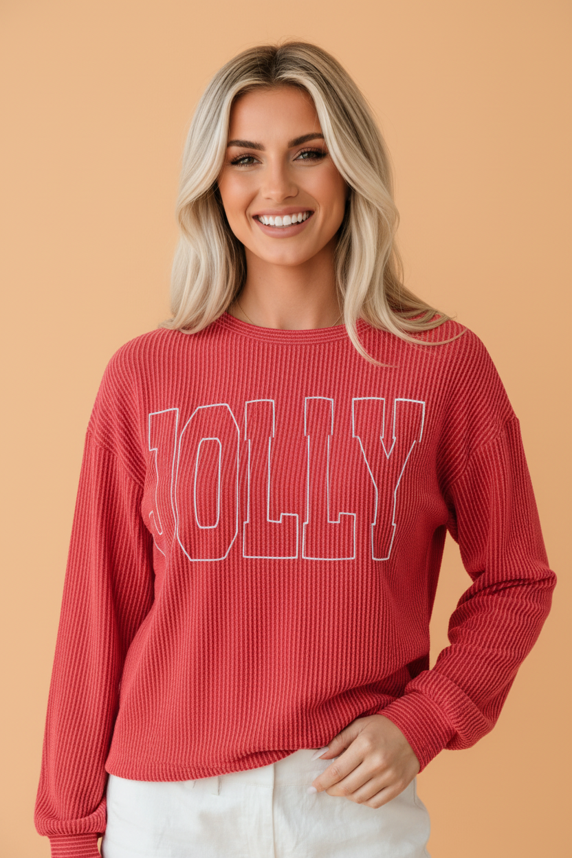 Christmas MERRY/JOLLY Letter Print Long Sleeve Top