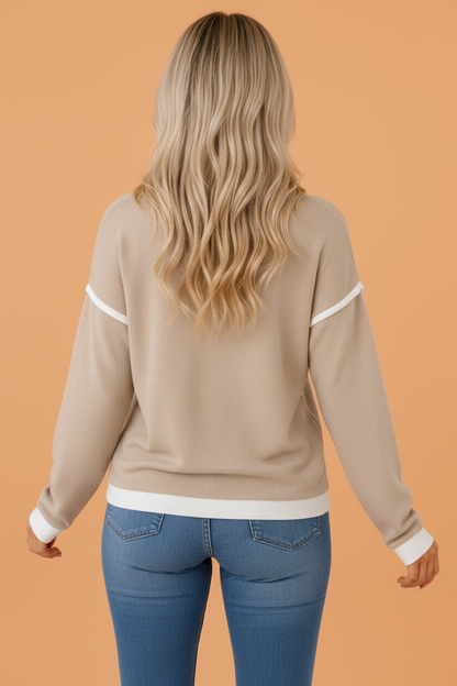 Contrast Trim Drop Shoulder Long Sleeve Knit Top