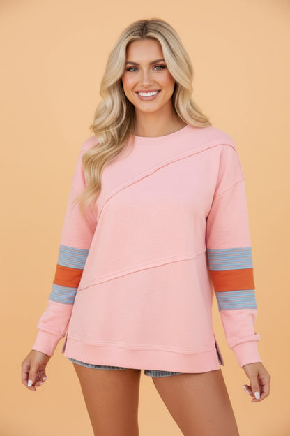 Striped Colorblock Patchwork Long Sleeve Blouse