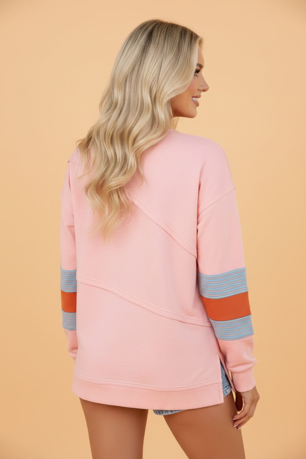 Striped Colorblock Patchwork Long Sleeve Blouse