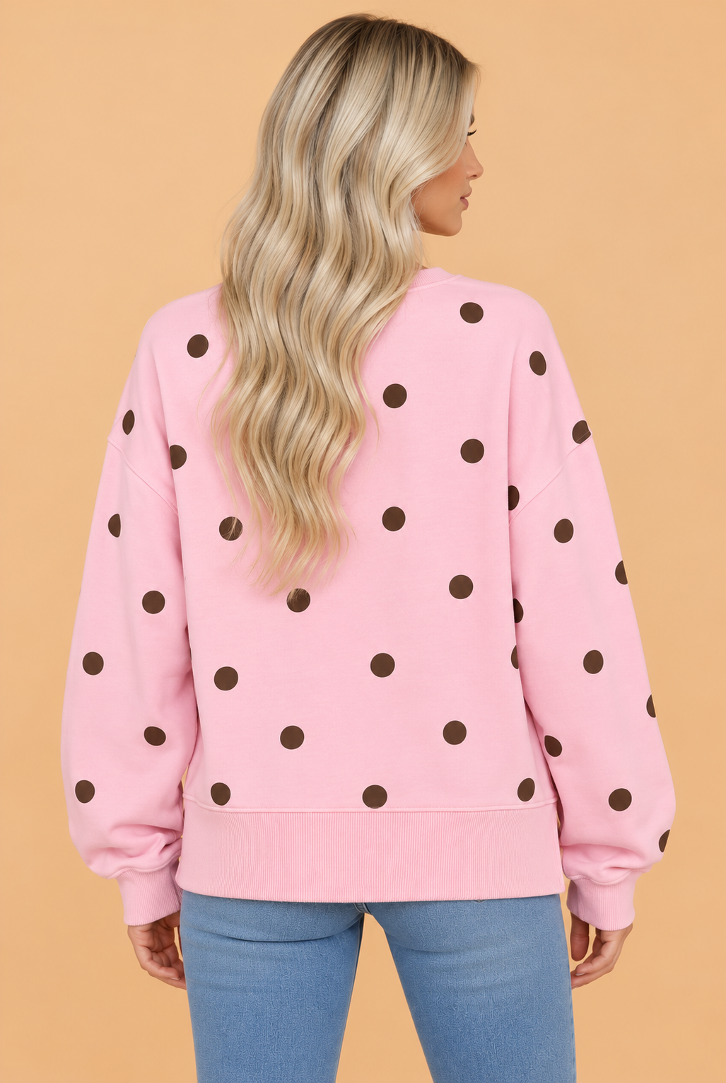 PRETTY BASH Polka Dot Long Sleeve Split Hem Sweatshirt
