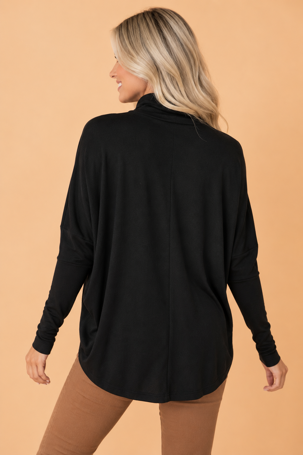 Solid Turtleneck Dolman Long Sleeve Top